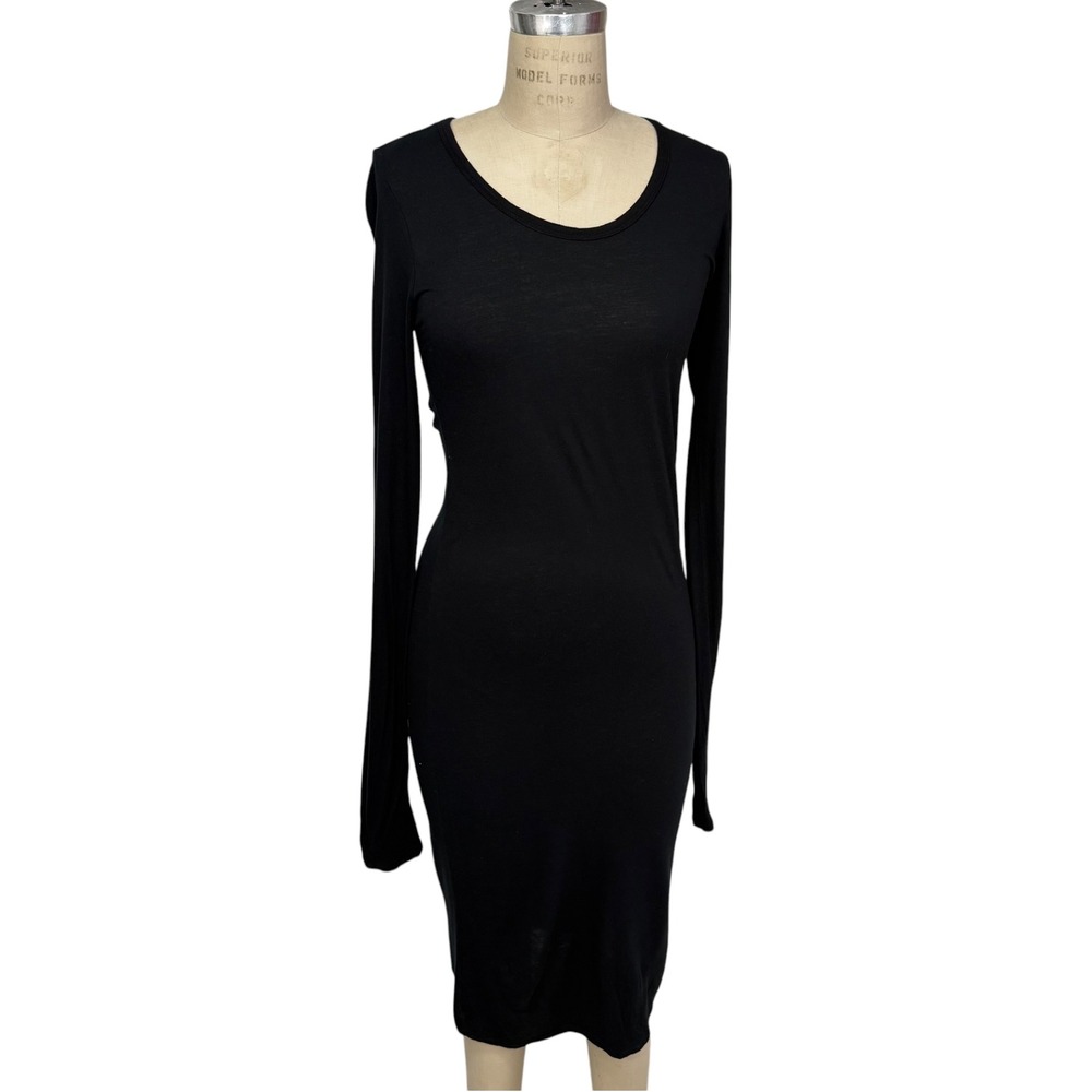 Nili Lotan Midi Dress Women Medium Black Long Sleeve Bodycon Thumbholes